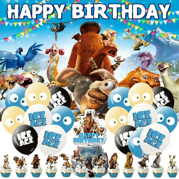 Ice Age Birthday Decoration Party Supplies Balloons Cake Toppers Backdrop Cartoon Character Themed Party Decorations