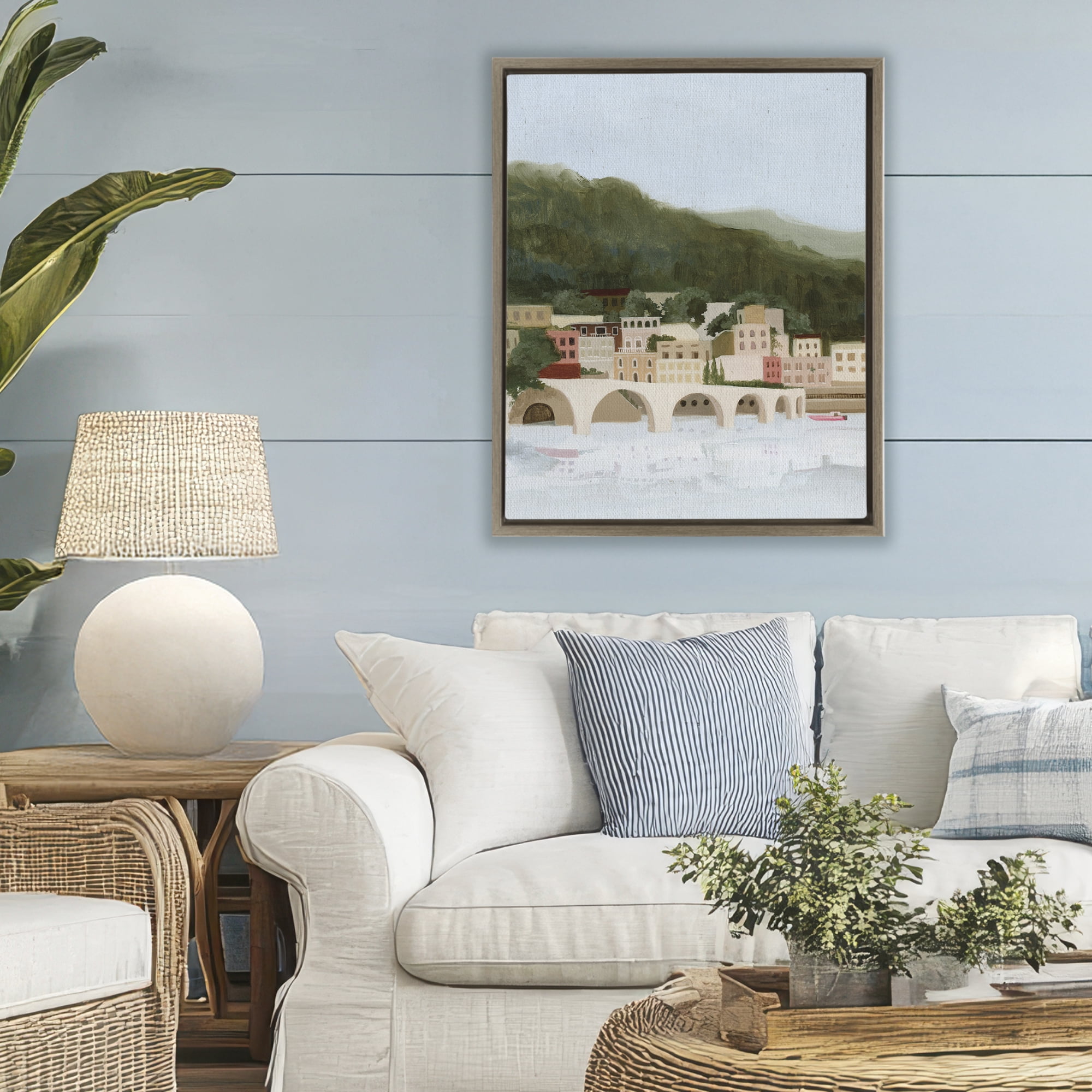 Stupell Industries Coastal Mountains By Sea Brown Framed Floater Canvas Wall Art, design by Grace Popp