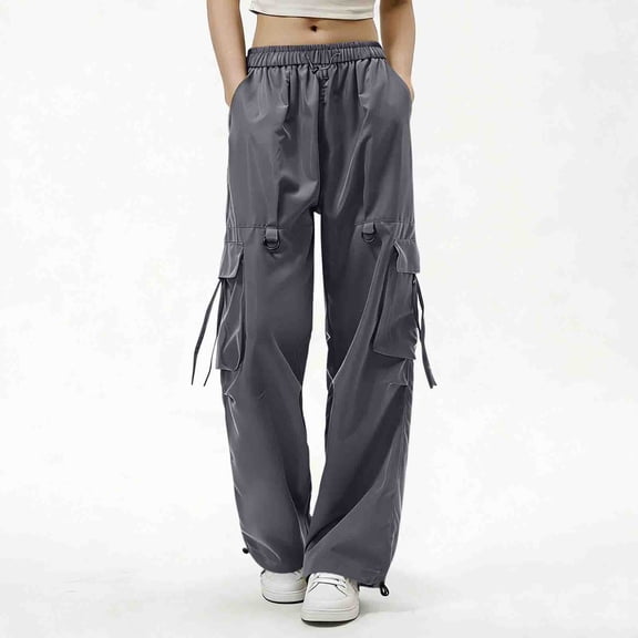 Danhjin Dark Gray Women's Cargo Pants Elastic Drawstring Lightweight Cargo Pants Soft Stretch Baggy Casual Streetwear Travel Hiking