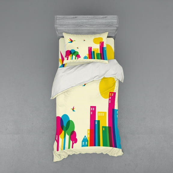 Ambesonne Colorful Bedding Set 3 Pcs, Cityscape, Twin, Multicolor