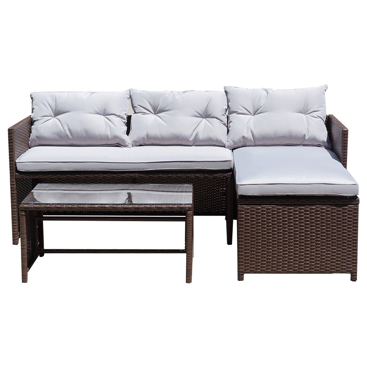 Costway 3PC Outdoor Patio Sofa Set Rattan Wicker Deck Couch Garden Furniture
