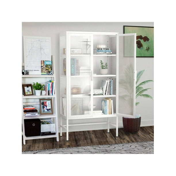 Armoire de Rangement Double Porte en Verre avec Étagères Réglables et