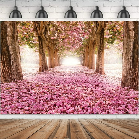 Image of Pink Sakura Flower Backdrop Photo Photography Background Floral Cherry Blossom Tree in Spring Girls Birthday Party Decorations Banner Backdrops Photo Booth Prop Tablecloth 10X6 FT