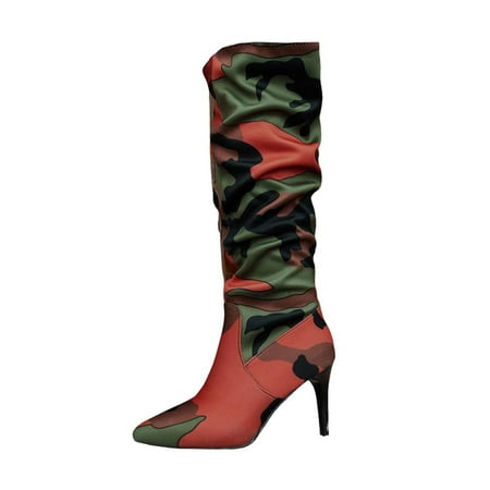 DVKOVI Women Summer Shoes Women s Fashionable Patchwork Color Stiletto Knee High Boots Fall Winter Womens Boots Knee High Heel Boots for Women Boot for Ladies Fall Winter Red 35
