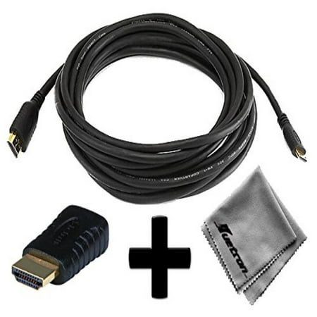 Fuji FinePix F770EXR Compatible 15ft HDMI® to HDMI® Mini Connector Cable Cord PLUS HDMI® Male to HDMI® Mini Female Adapter with Huetron Microfiber Cleaning (Fuji Finepix F770exr Best Price)