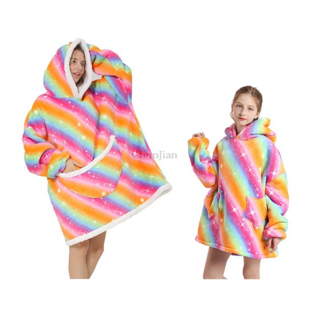 Sudadera con capucha a juego para la familia para mujer, manta de Sherpa de franela de felpa de gran tamaño, sudadera cálida para Halloween, ropa de casa gruesa para mujer, invierno