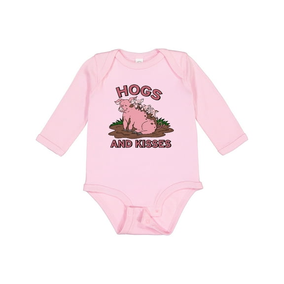 Inktastic Hogs and Kisses with Cute Pig Family Boys or Girls Long Sleeve Baby Bodysuit