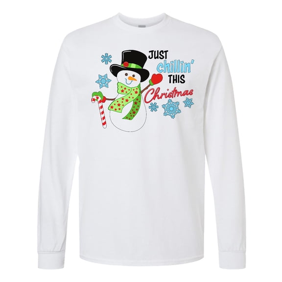 Inktastic Just Chillin' This Christmas Fun Snowman in Top Hat Long Sleeve T-Shirt