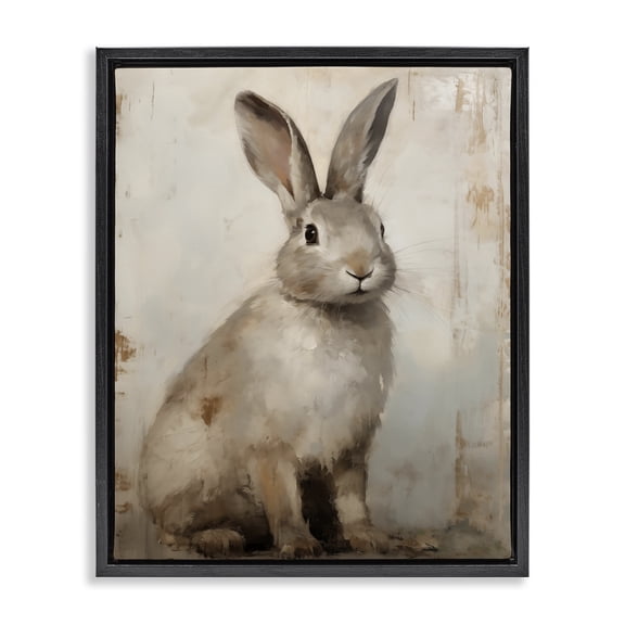 Stupell Industries Shabby Chic Neutral Rabbit Portrait Black Floating Frame Canvas Art, 17 x 21, by Arlington Prints