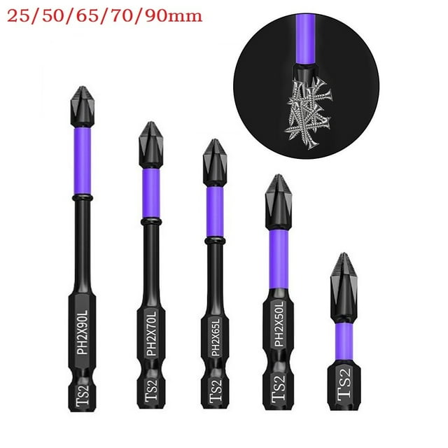 5PCS Antidérapant PH2 Magnétique Tête Batch Croix Tournevis Impact Foret 25-90mm