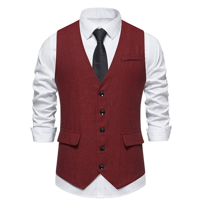 EGNMCR Tops Tank Men Hommes Mode Rétro Ont des Poches Uni-Breasted V-neck Gilet Tops Blouse