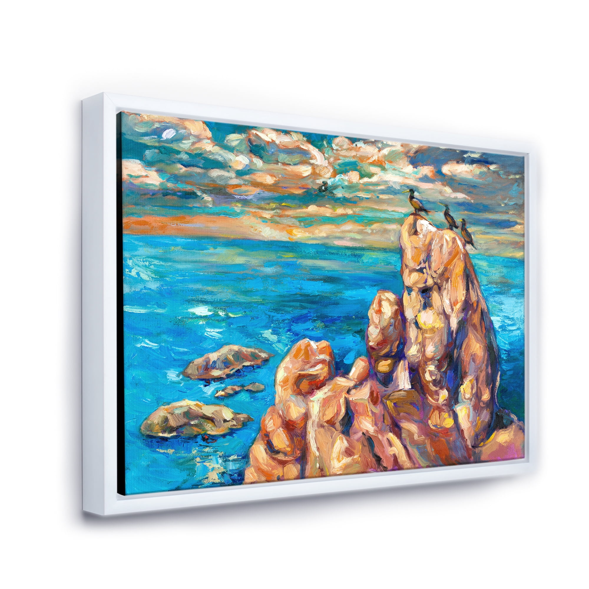 Designart 'The Blue Ocean By Rocky Cliffs I' Nautical & Coastal Framed Canvas Wall Art Print