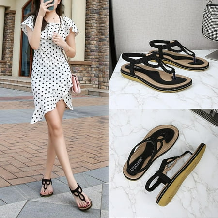 

NWQKYZGH Women Sandals Clearance Summer Women Sandals Casual Style Flat Sole Big Size Woven Flip-Flops Shoes Black 7.5(38)