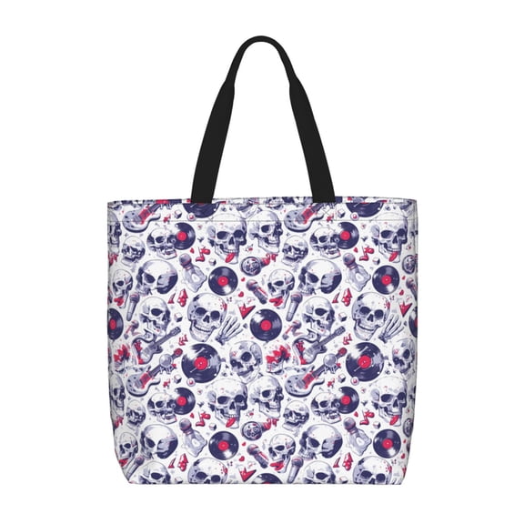 Disketp music Skull record mike Canvas Tote Bag,Women Shoulder Bag Crossbody Handbag with Zipper Closure