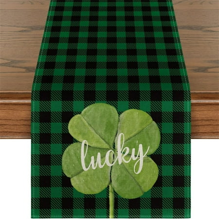 

KOOYI Luc-ky Sham-rock Table Runner For St Patricks Day Decorations 72 Inch Irish Cover Spring Green Holiday Home Kitchen Centerpiece Decor