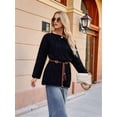 thumbnail image 6 of Women Shirts Knit Off-Shoulder Sweater Long Sleeve Crochet Hollow Out Boho Chic Pullover Black L, 6 of 10
