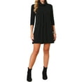 thumbnail image 2 of INSPIRE CHIC Women's Knit Dress 3/4 Sleeve Loose Turtleneck Pullover Sweater Fall Winter Mini Dress with Pockets L Black, 2 of 6