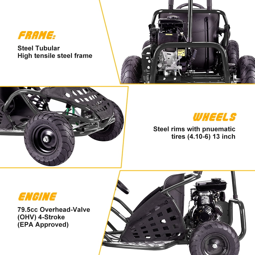 Gas Powered Go Kart for Kids, 79cc 2.5HP 4-Stroke Off Road Go Kart , Ride On Car for Boys and girls, Max Speed 20Mph, Age 13+