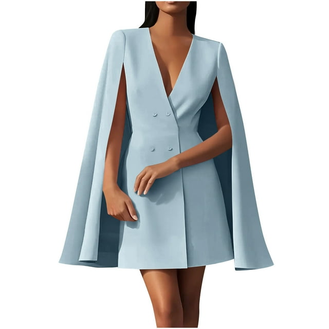 Womens Fall Fashion Double Breasted Shawl Cape Solid Color Suit Dress Commuting