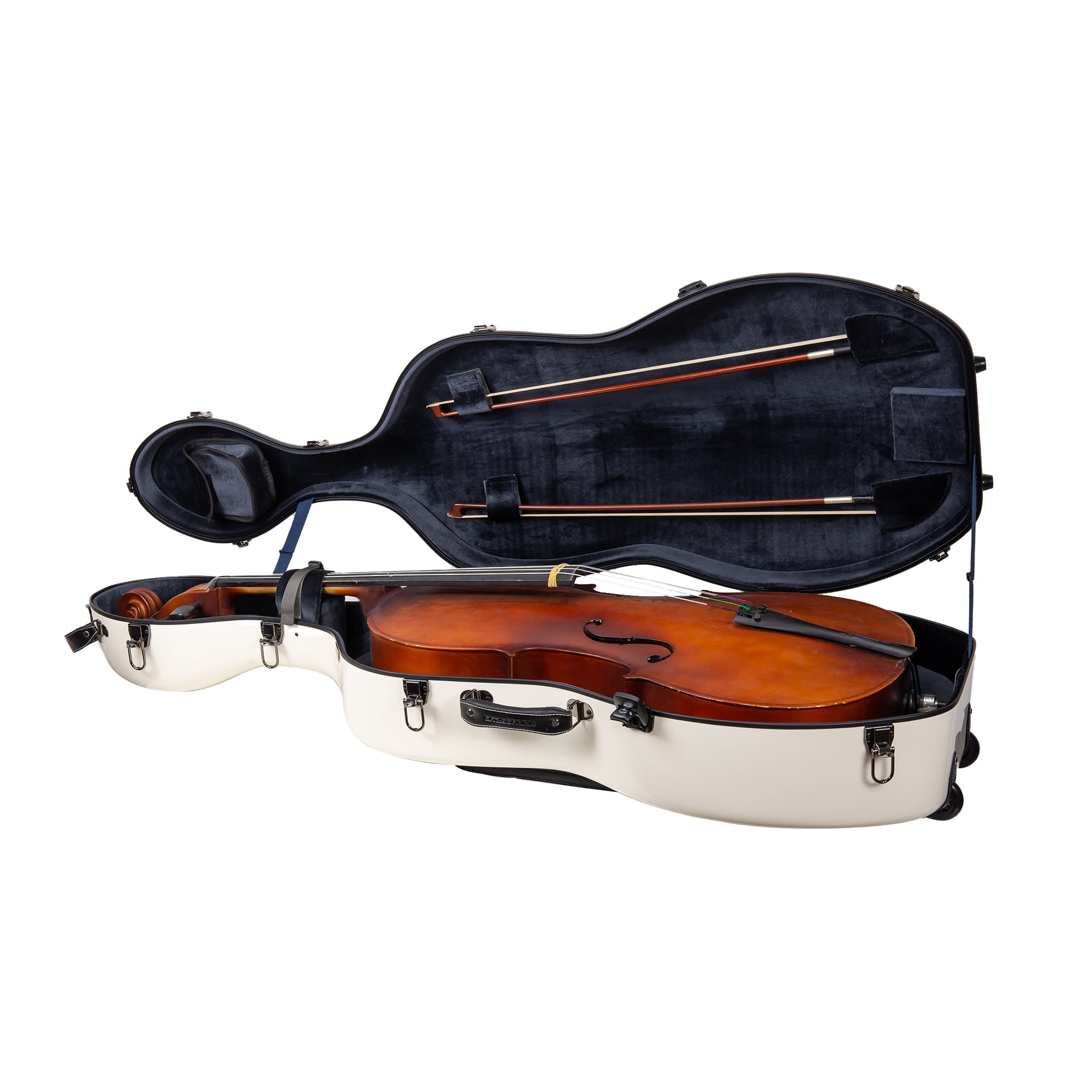 Crossrock Fiberglass Case with Wheels-Fits 4/4 Full Size Cellos-Includes Padded Music Pouch, 3 Handles, Removable Shoulder Straps, Combination Lock-Milky White (CRF2020CEFMW)