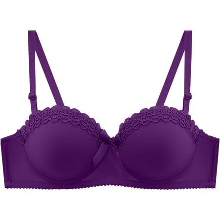 SMihono Women s Strapless Underwire Bra Push Up Comfort Multiway Bras with Straps Invisible Smooth T-Shirt Brasserie Purple 34