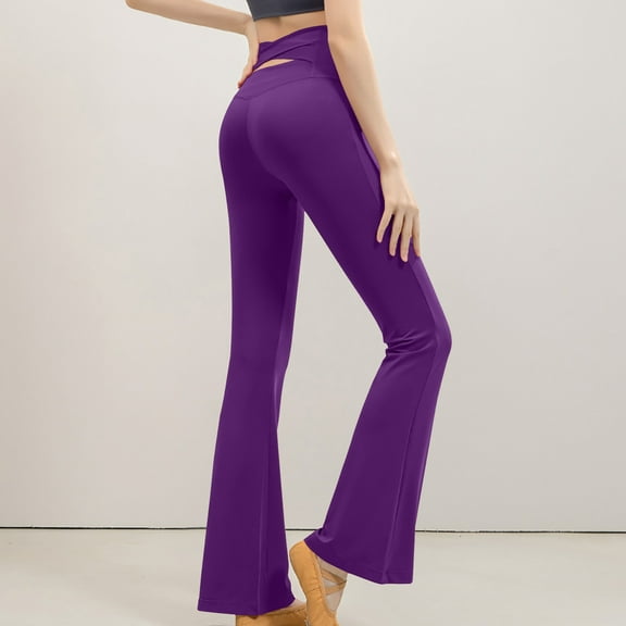 SBYOJLPB Women's Plus Size Pants Women's Solid Color Micro Flare High Waist and Hip Lifting Exercise Fitness Yoga Pants Reduced Price Purple 10(XL)