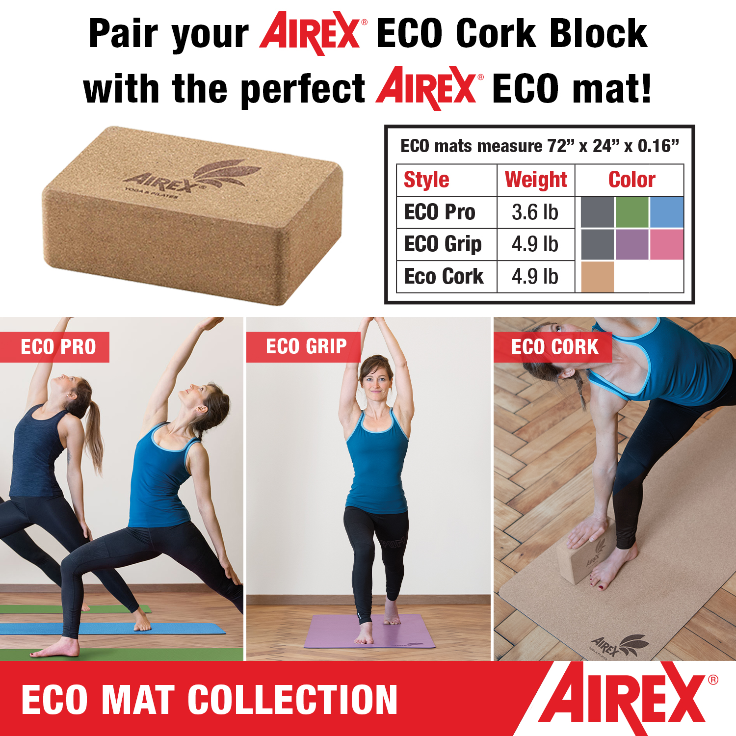 AIREX Exercise ECO Line Fitness for Yoga, Physical Therapy, Rehabilitation, Balance & Stability Exercises - ECO Cork Block Accessory