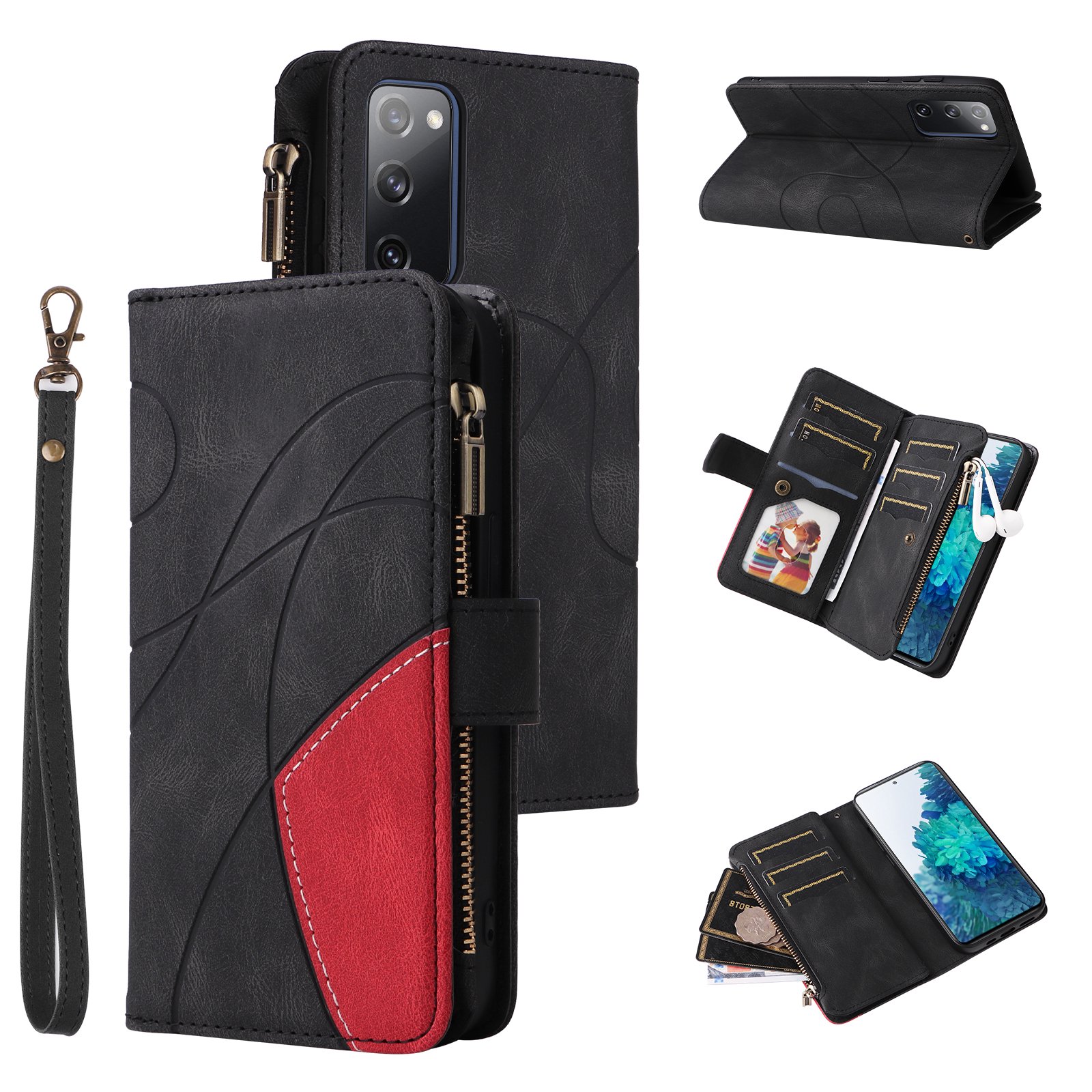 Phone Cover for Samsung Galaxy S20 FE 5G, Shockproof Purse 2 Color Assorted 9 Card Slots with Zipper Storage Handbag Case for Samsung Galaxy S20 FE 5G