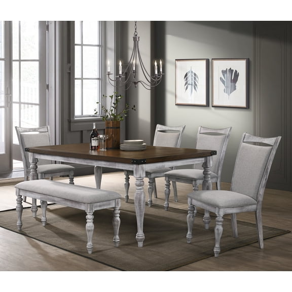 Roundhill Furniture Salines 31'' Height 6-Piece Dining Set, Rustic White and Oak