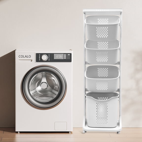 Rolling Laundry Hampers 4 Tier Tall Laundry Baskets Dirty Clothes Hamper with Wheels White Portable Rolling Laundry Baskets with 4 Removable Baskets, 17"×13"×56"