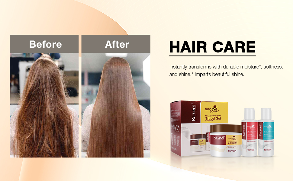 Karseell Collagen Hair Treatment 3-Piece Set - Repair Mask, Shampoo & Conditioner for Dry Damaged & All Hair - Travel Size 3.38floz +2.4floz+2.4floz