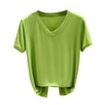 thumbnail image 2 of Lydiaunistar Blouse Décontractée Unie à Manches Courtes et Col en V pour Femmes, Mode Été, Polyester, Tailles M-TTG, 2 of 6