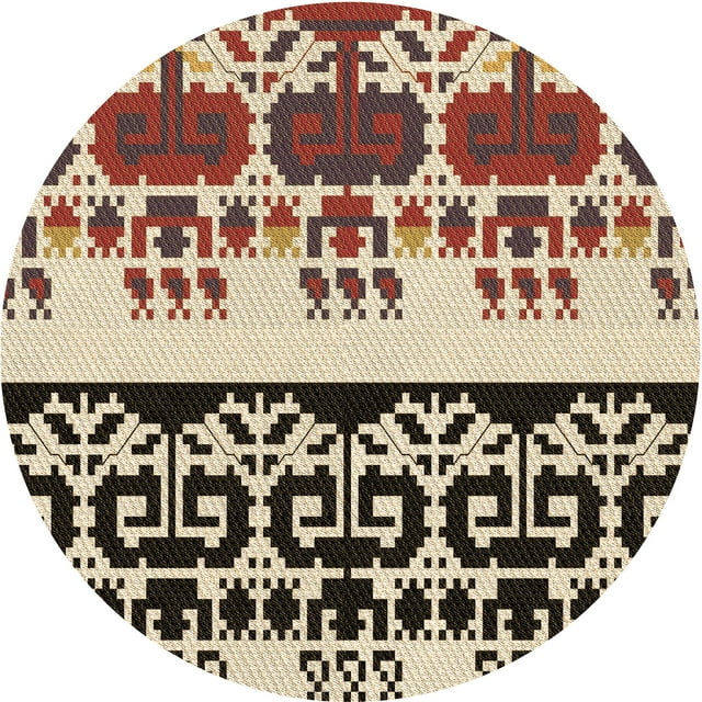 Ahgly Company Tapis Rond Lavable en Machine Intérieur Transitionnel Rouge Vermillon, 6 Pieds Rond