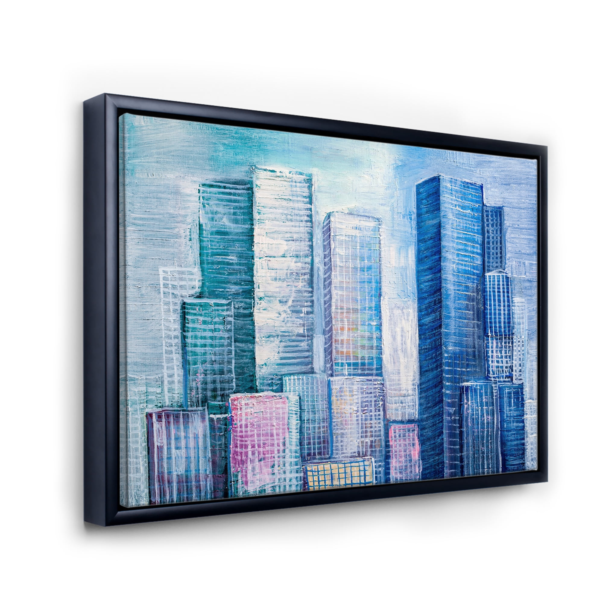 Designart 'Abstract Style Cityscape Panorama Skyscrapers I' Modern Framed Canvas Wall Art Print