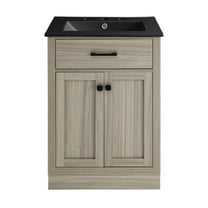 Burdon 24 in. Brown Oak Bathroom Vanity With Black, 3-Hole Ceramic Sink Top