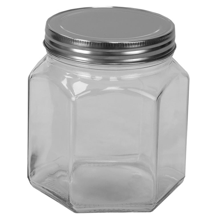 Encheng 6 oz Clear Hexagon Jars,Small Glass Jars With Lids(Red  Stripped),Mason Jars For