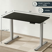 FLEXISPOT 55x28 Home Office Height Adjustable Standing Desk with Hooks, Ergonomic Electric 2-Stage Stand Up Computer Desk, Gray and Black