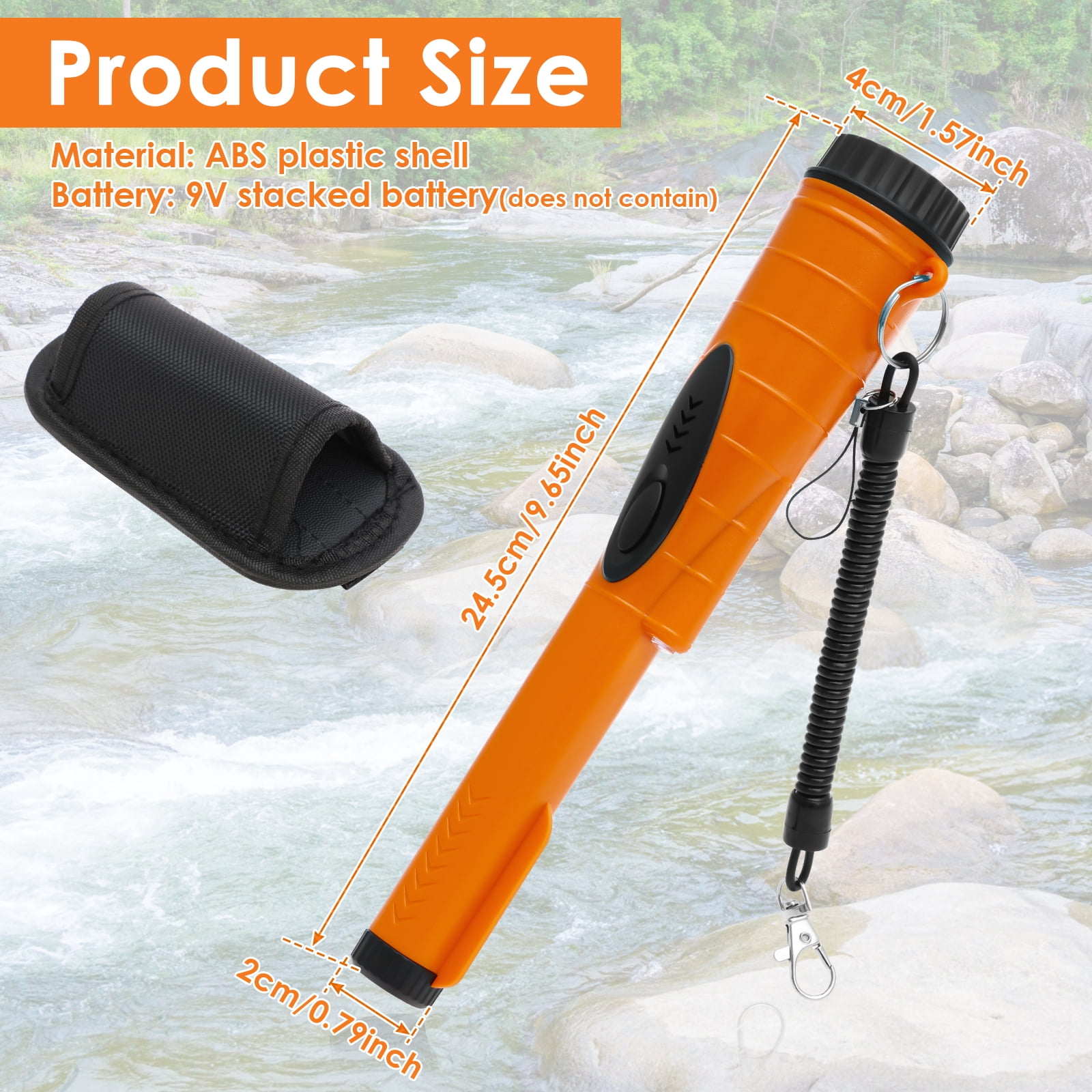 Ikoopy Waterproof Metal Detector with Hanging Storage Bag 360° Detection Handheld Pin Pointer Wand for Outdoor Beach Treasure