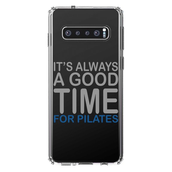 DistinctInk Clear Shockproof Hybrid Case for Samsung Galaxy S10  PLUS (6.4" Screen) - TPU Bumper Acrylic Back Tempered Glass Screen Protector - It's Always a Good Time for Pilates