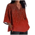 thumbnail image 3 of TaTaai Women's V Neck Casual Blouse, Printed Linen Look Shirt, Three Quarter Sleeves with Roll Tab for Summer Gift, 3 of 5