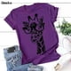 thumbnail image 3 of Nueva camiseta de verano con estampado de jirafa, camiseta informal de dibujos animados para mujer Irfora Negro/S, 3 of 5