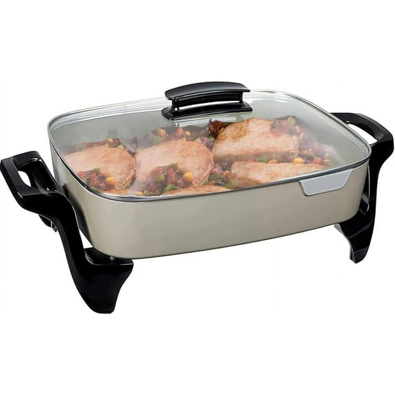 16" Grey Ceramic Electric Skillet - Roast fry grill stew bake make casseroles and more
