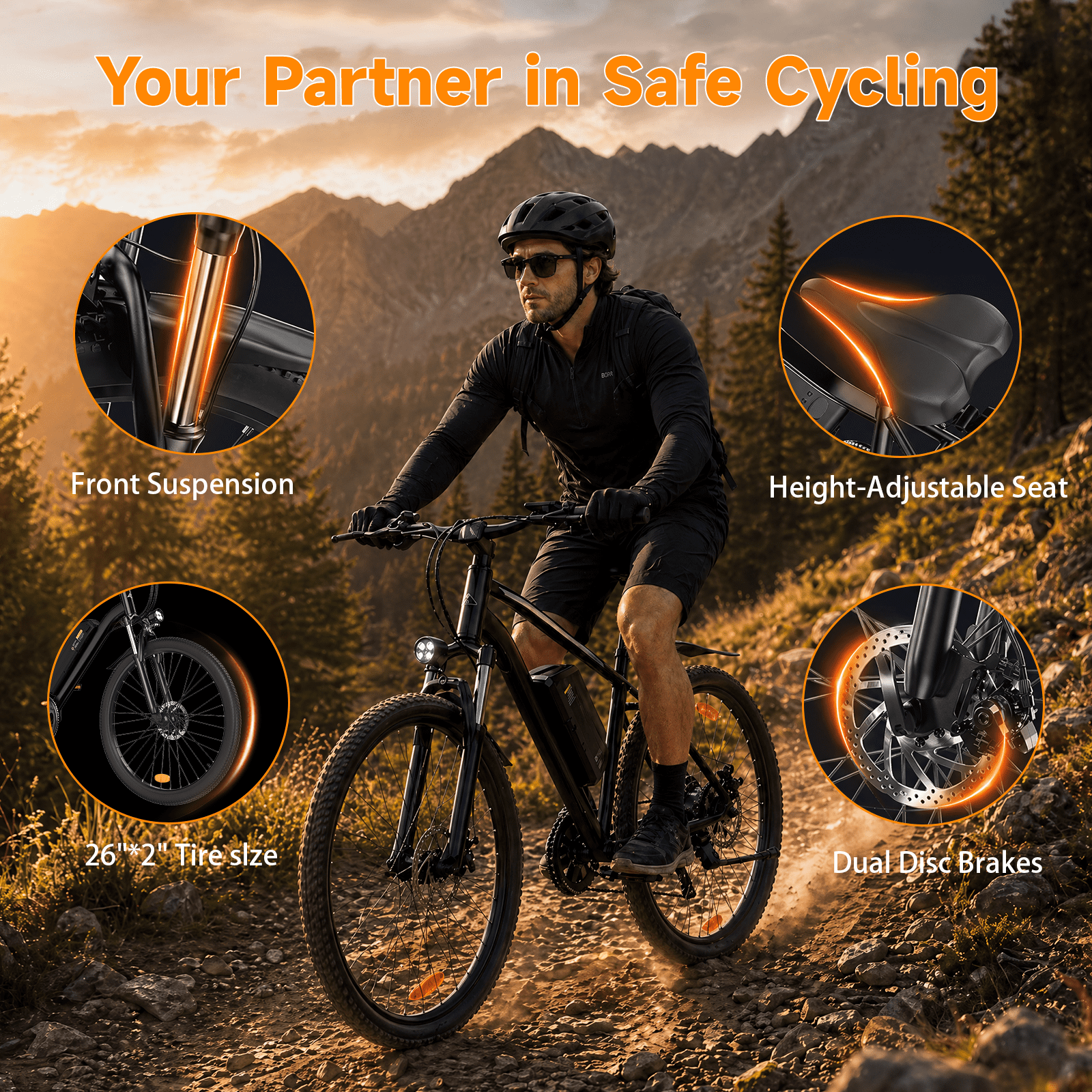 500W Peak Electric Bicycles-Adult Electric Mountain Bike with 5-Speed,30+ Miles Range, 26" Ebike for Beach Snow,Black