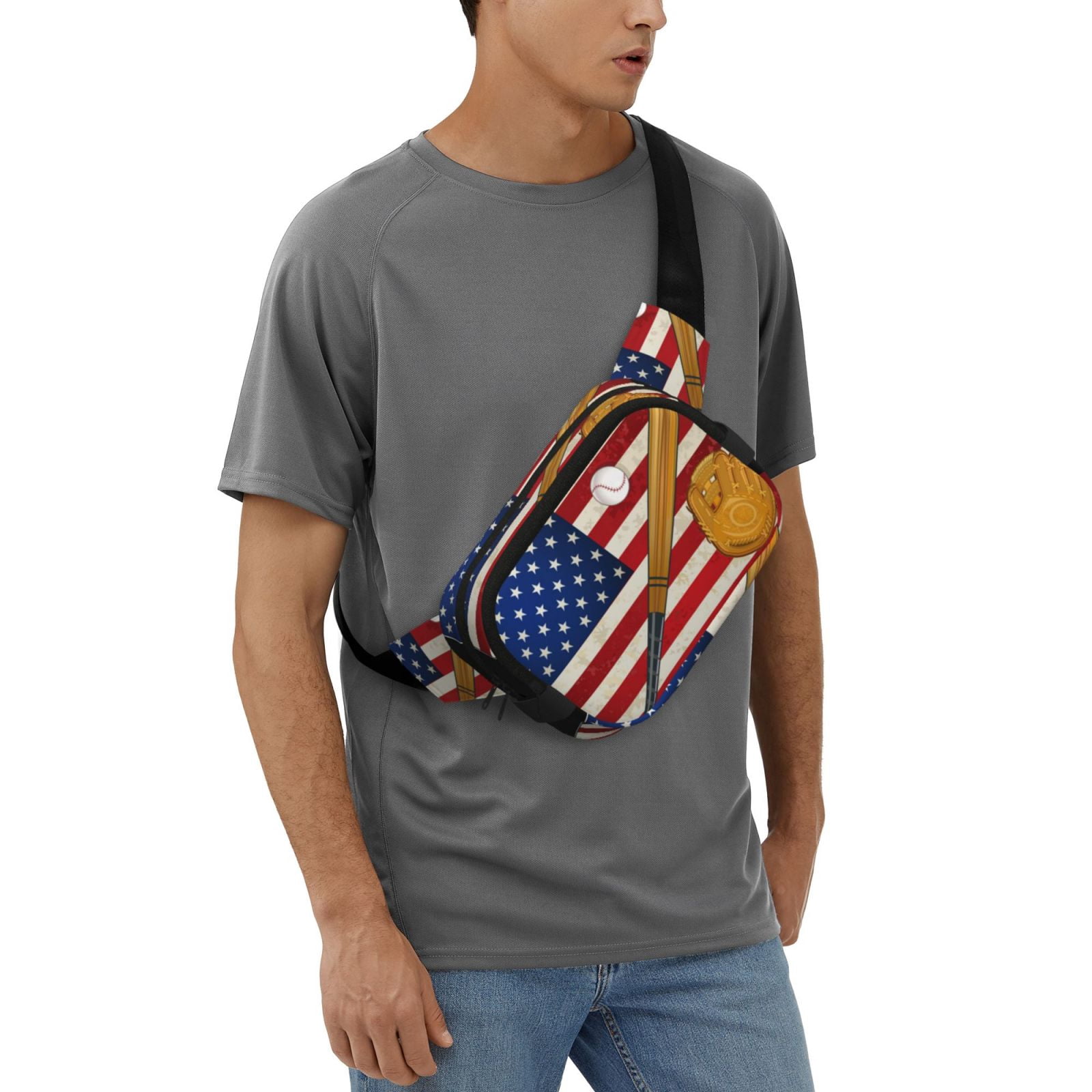 Hirioo American Flag And Baseball for Double Layer Waist Bag Adjustable Fanny Pack For Travel Running Hiking