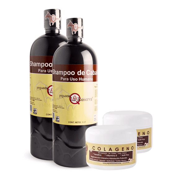 Shampoo de Caballo Negro 1L + Colágeno Chico 60gr - Yeguada la Reserva 2 Pack Yeguada la Reserva Ideal para Todo Tipo de Cabello/Estimula el Crecimiento, Fortalecimiento y Brillo