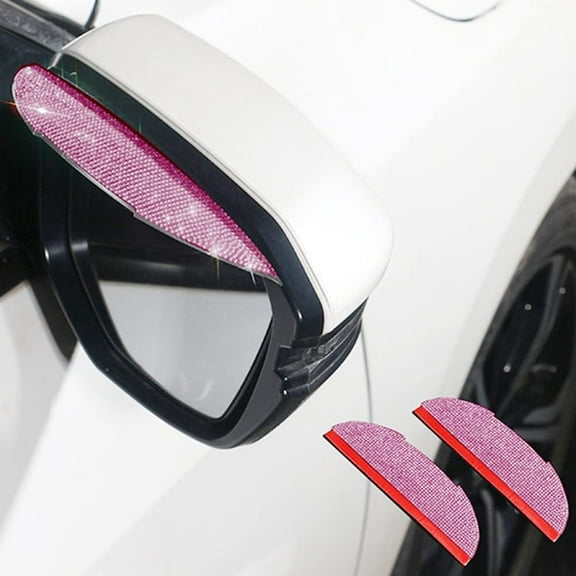 Car Rear View Mirror Rain Eyebrows, 2PCS Bling Bling Rear View Mirror Rain Visor Guard Anti-Glare Mirror Rain Shade Blocker Cover Car Side Mirror Accessories (Pink)