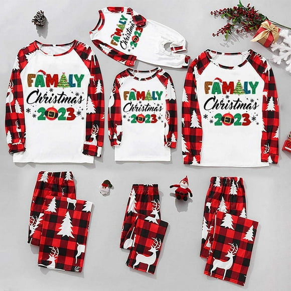 EGNMCR Christmas Pajamas for Family, Classic Plaid Xmas Sleepwear for Christmas Parent-Child Outfit Christmas Men Plaid Printed Blouse Tops+Pants Family Matching Pajamas Set Women Blouse pants