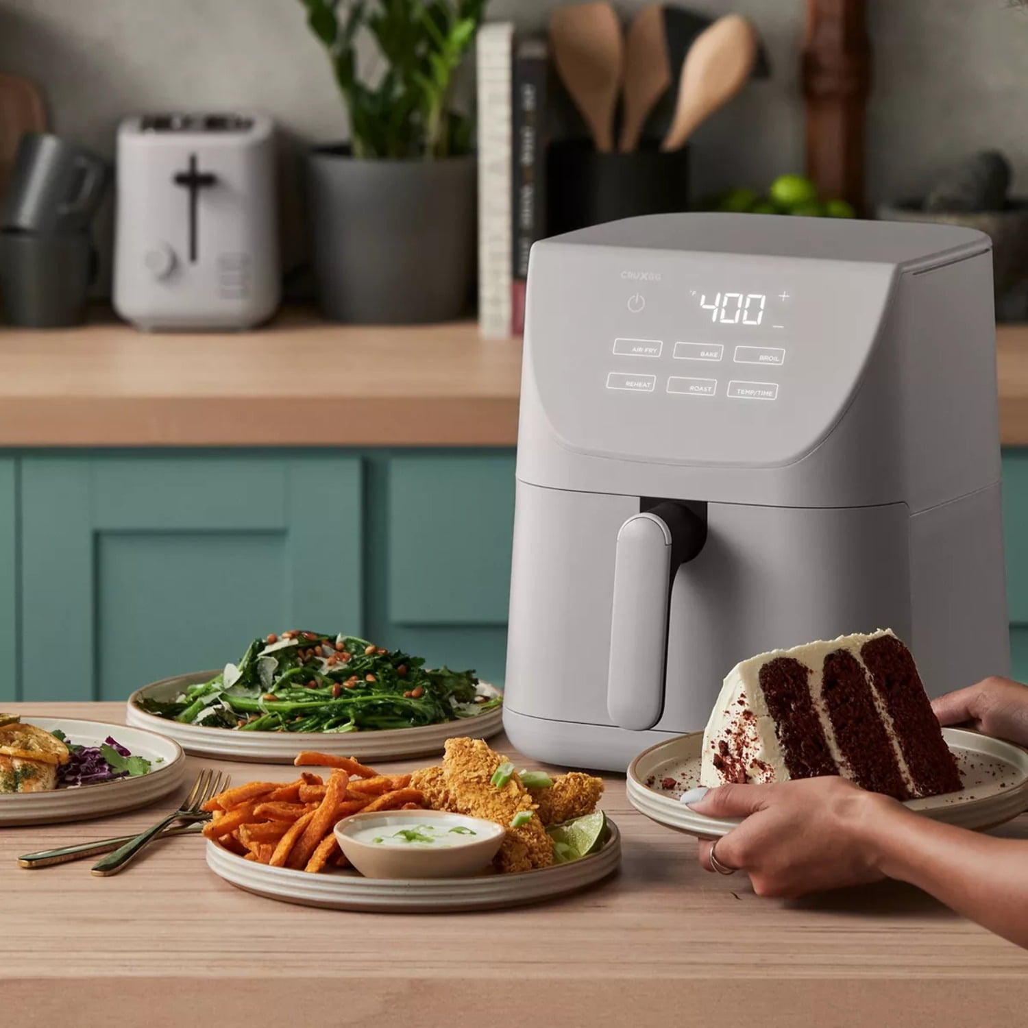 CRUXGG 6 qt Air Fryer, Gray-Touch Activated
