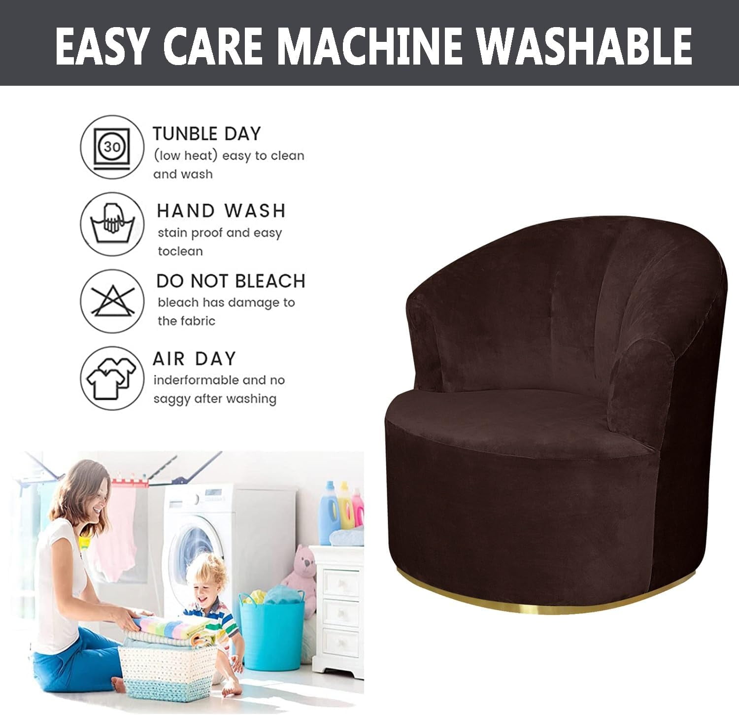 LKJYER Velvet Swivel Barrel Chair Cover, Soft Round Club Armchair Slipcover Modern Accent Chair Slipcover Stretch Single Sofa Cover Washable for Living Room Furniture Protector(Large)
