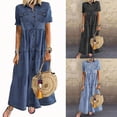 thumbnail image 4 of Denim Shirt Dresses For Women Summer Short Sleeve Loose Jean Dress Button Down Long Casual Fashion Shift Dress Vestidos Elegantes de Mujer, 4 of 7